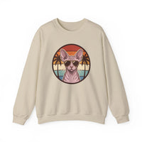 Sphynx Cat 70s Sunset Aviator Sweatshirt - Heavyweight Cotton Blend Crewneck - Unisex White