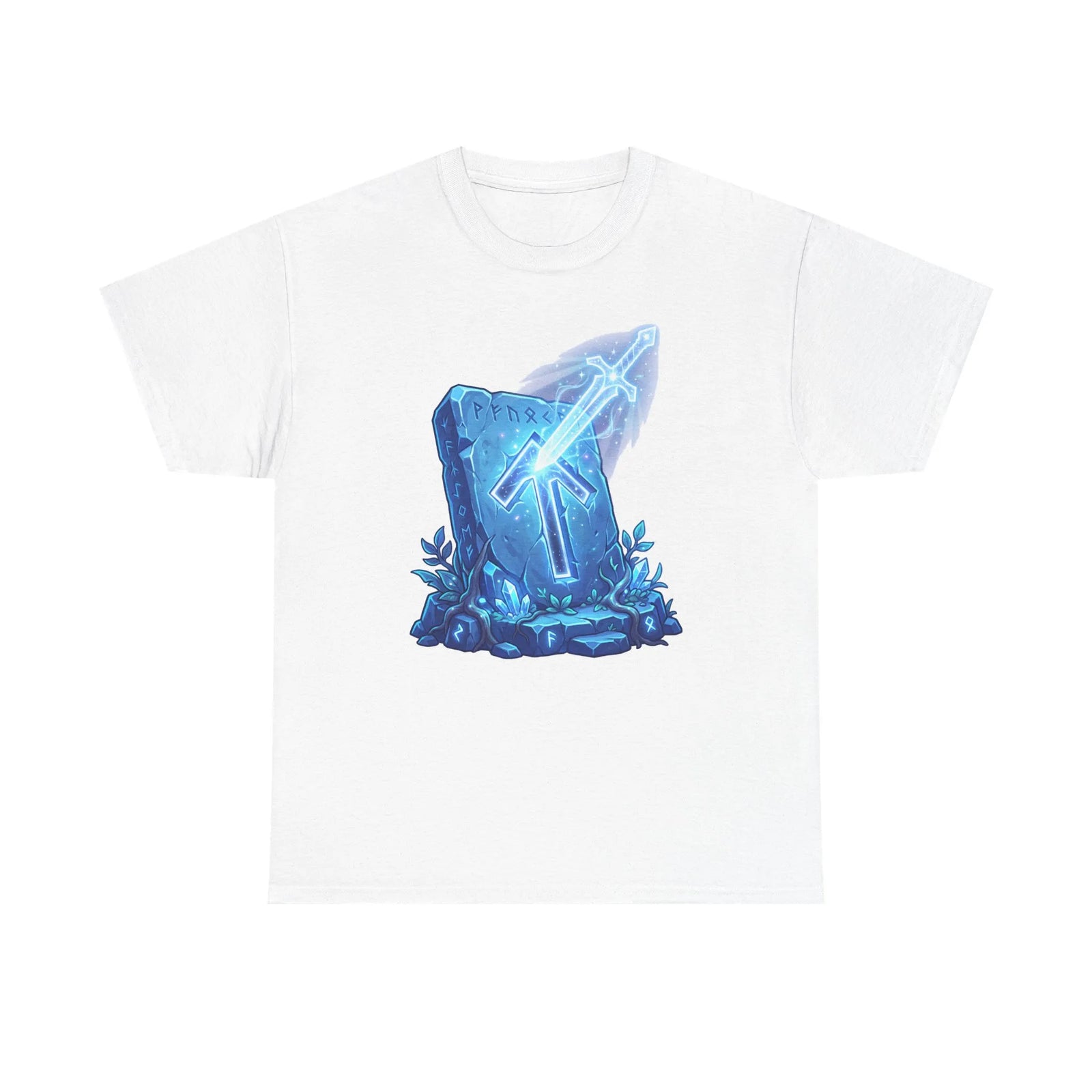 Tiwaz Tyr Sky Sword Graphic T-Shirt - Heavy Cotton Classic Fit Tee - Unisex White
