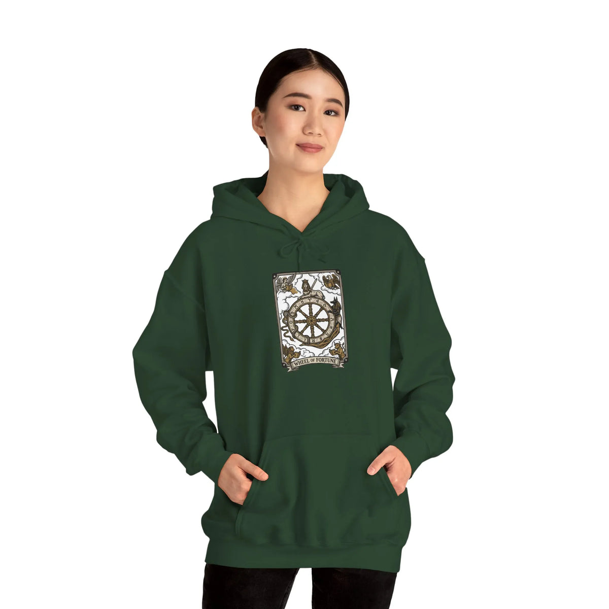 Wheel of Fortune Tarot Card Hoodie - Soft Fleece Blend Pullover - Unisex Off White