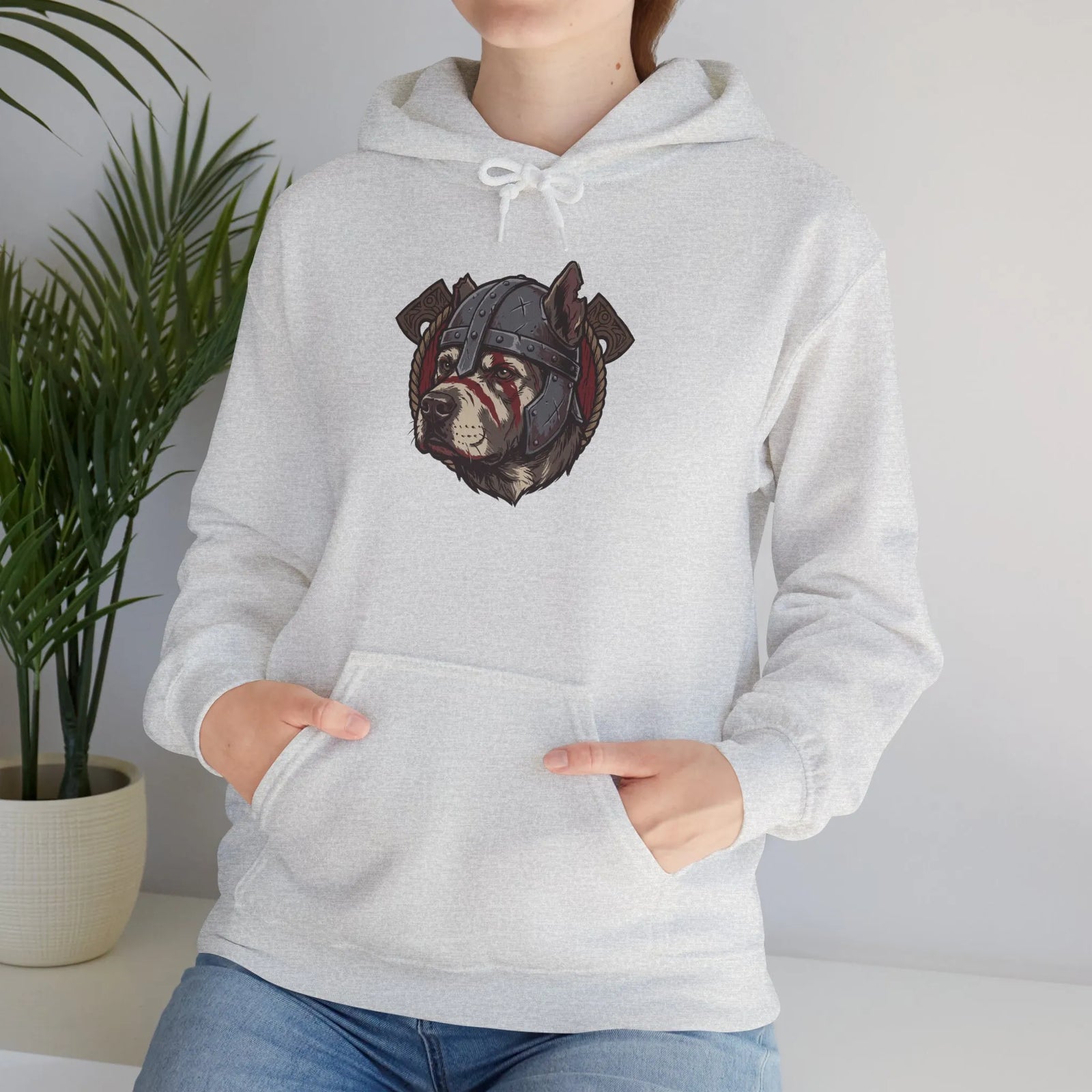 Viking Berserker Dogs Warpaint Hoodie - Medium-Heavy Cotton Blend Fleece - Unisex Sport Grey