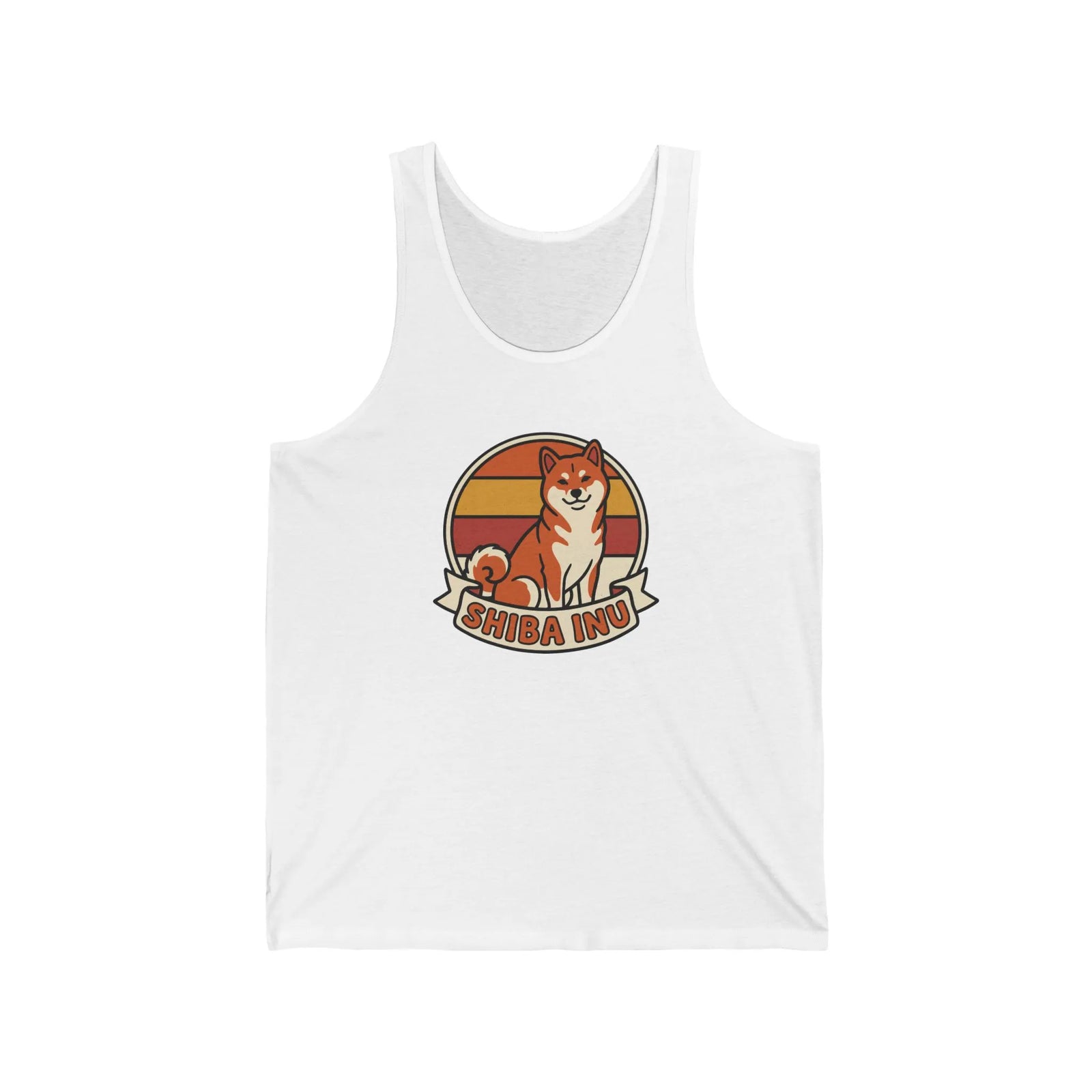 Shiba Inu Retro 70s Sunset Tank Top - Lightweight Soft Combed Cotton - Unisex White