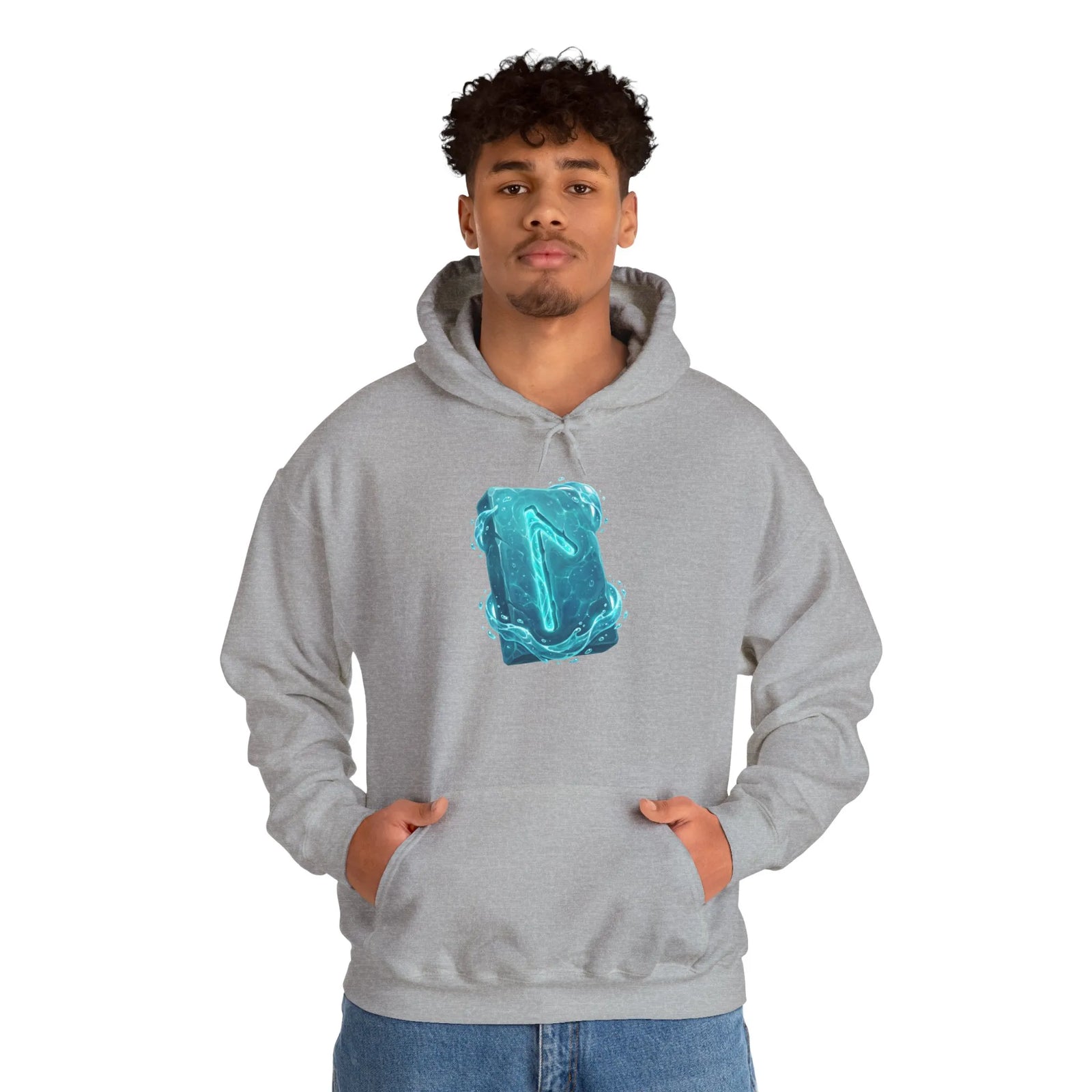 Laguz Water Rune Graphic Hoodie - Soft Fleece Blend Pullover - Unisex White