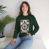 Wheel of Fortune Tarot Card Sweatshirt - Heavy Blend Crewneck Fleece - Unisex White