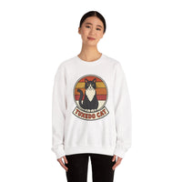 Tuxedo Cat Retro Sunset Sweatshirt - Heavy Blend Fleece Crewneck - Unisex Ash