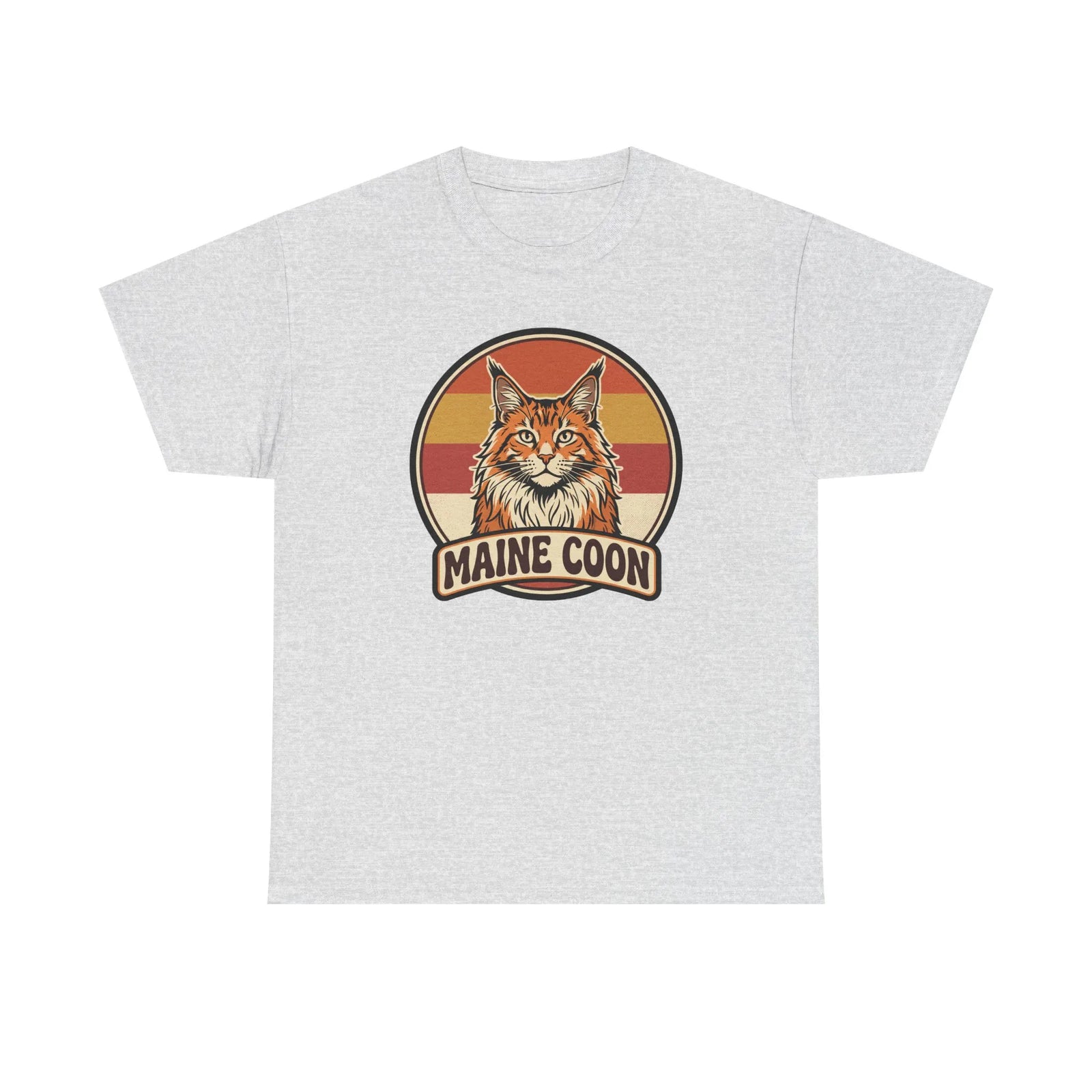 Maine Coon Retro 70s Sunset T-Shirt - Heavy Cotton Classic Fit Tee - Unisex White