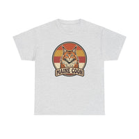 Maine Coon Retro 70s Sunset T-Shirt - Heavy Cotton Classic Fit Tee - Unisex White