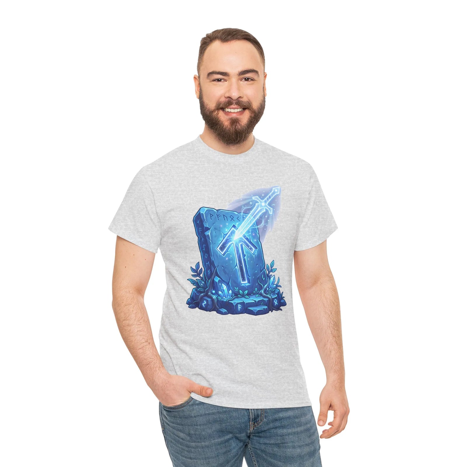 Tiwaz Tyr Sky Sword Graphic T-Shirt - Heavy Cotton Classic Fit Tee - Unisex White