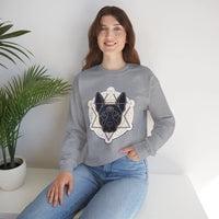Third Eye Sacred Geometry Spirit Dog Sweatshirt - Heavy Blend Cotton Polyester Crewneck - Unisex White
