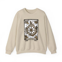 Wheel of Fortune Tarot Card Sweatshirt - Heavy Blend Crewneck Fleece - Unisex White