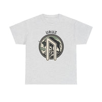 Uruz Runic Bull Graphic T-Shirt - Heavyweight Cotton Classic Fit Tee - Unisex White