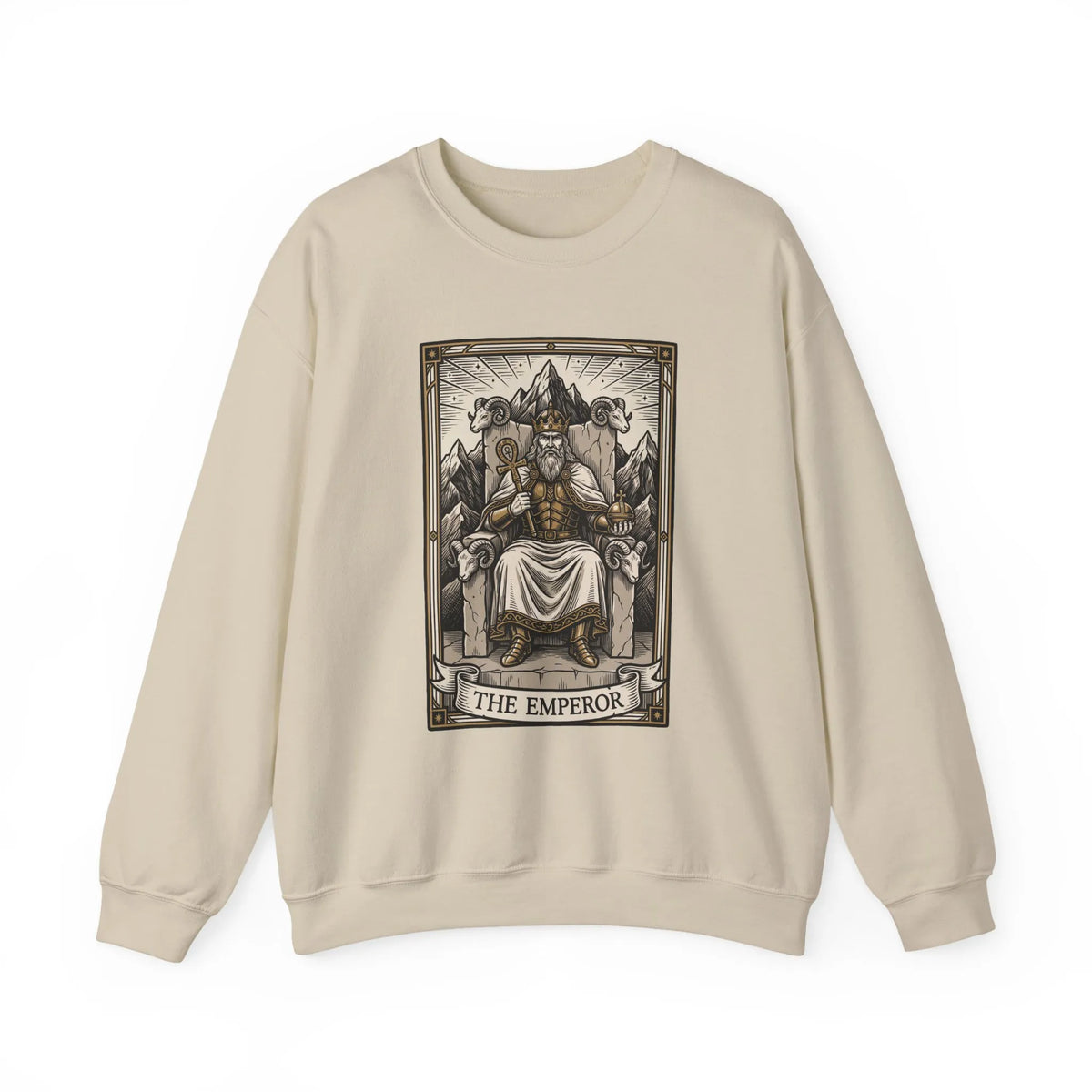 The Emperor Tarot Card Sweatshirt - Soft Durable Fleece Crewneck - Unisex White