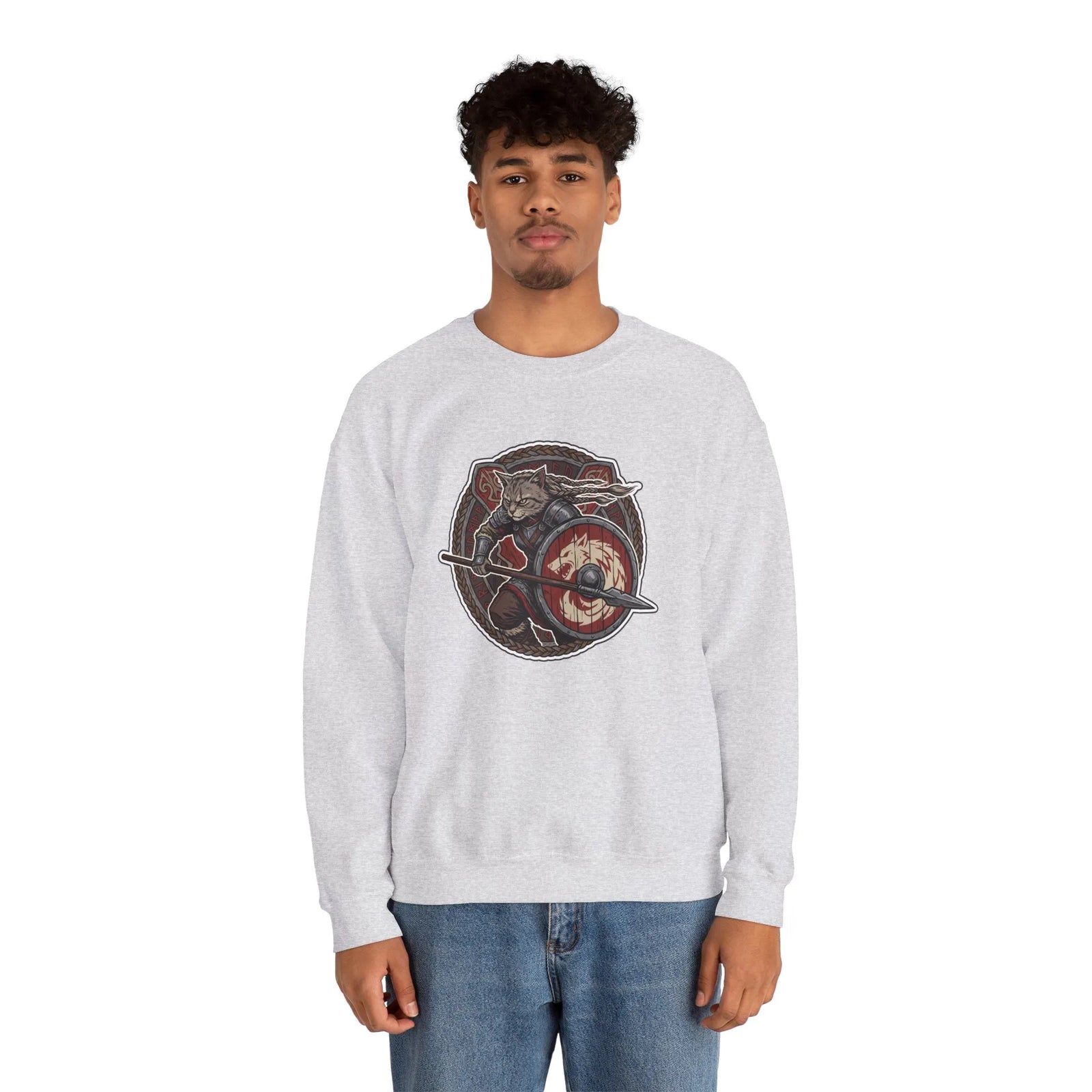 Shieldmaiden Viking Berserker Cats Sweatshirt - Heavy Blend Fleece Crewneck - Unisex White