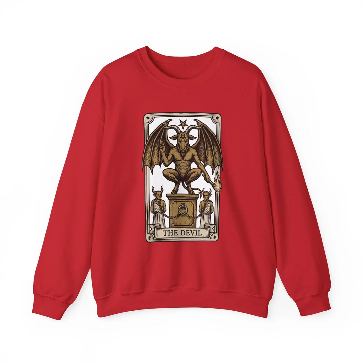 Devil Tarot Card Graphic Sweatshirt - Heavy Blend Fleece Crewneck - Unisex White