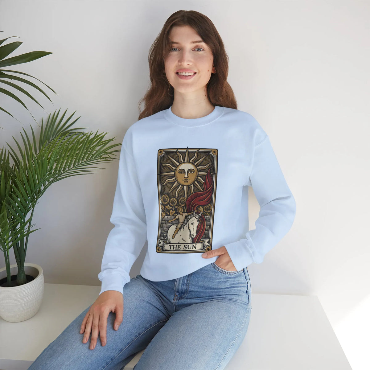 The Sun Tarot Card Sweatshirt - Heavy Blend Fleece Crewneck - Unisex White