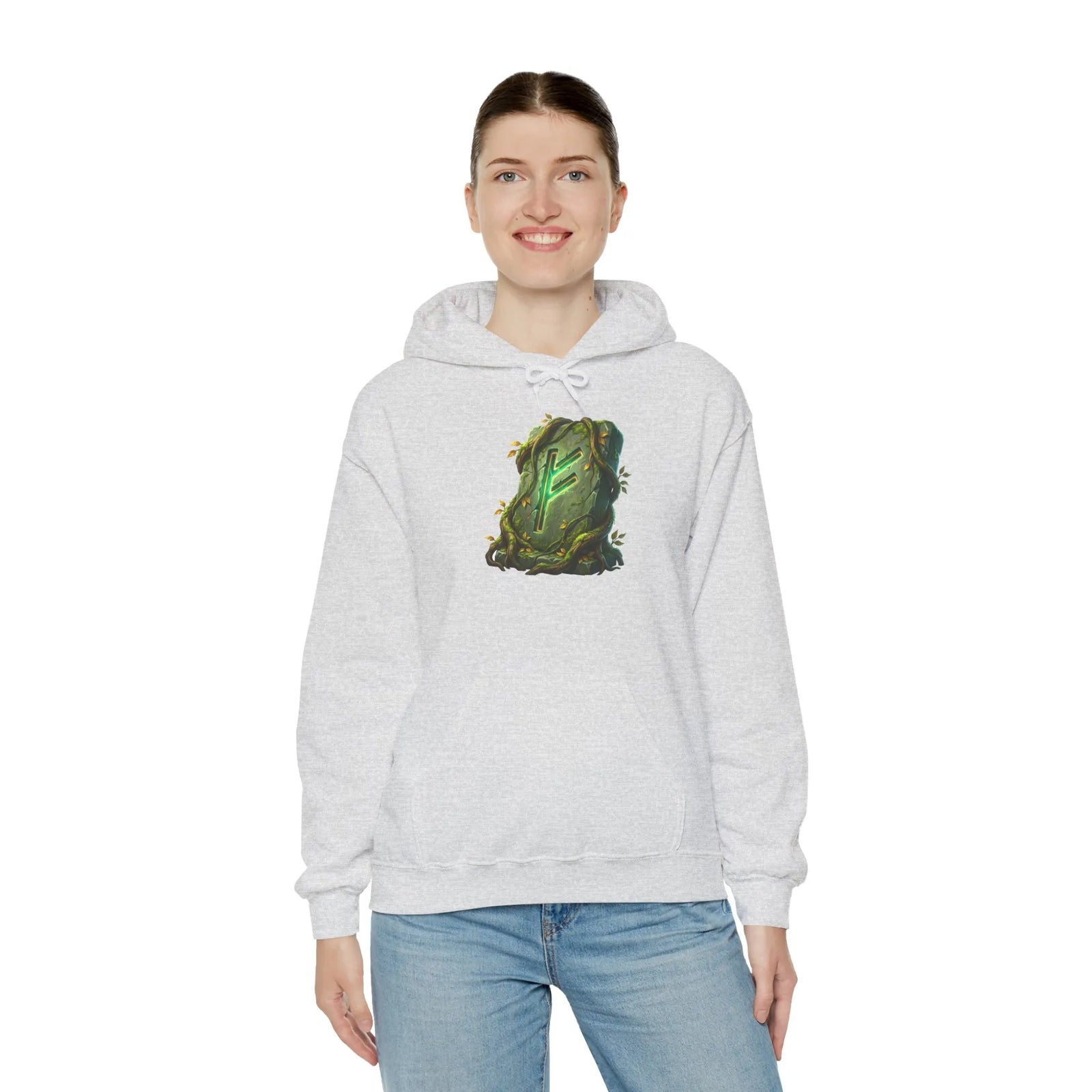 Fehu Rune Norse Symbol Hoodie - Soft Cotton Blend Pullover - Unisex Off White