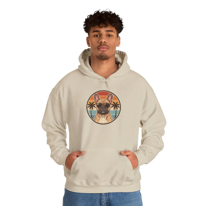 French Bulldog Sunset Aviator Hoodie - Soft Cotton Blend Fleece Pullover - Unisex White