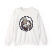 Norse Runestone Hound Odin's Wolves Sweatshirt - Medium-Heavy Cotton Blend Crewneck - Unisex White