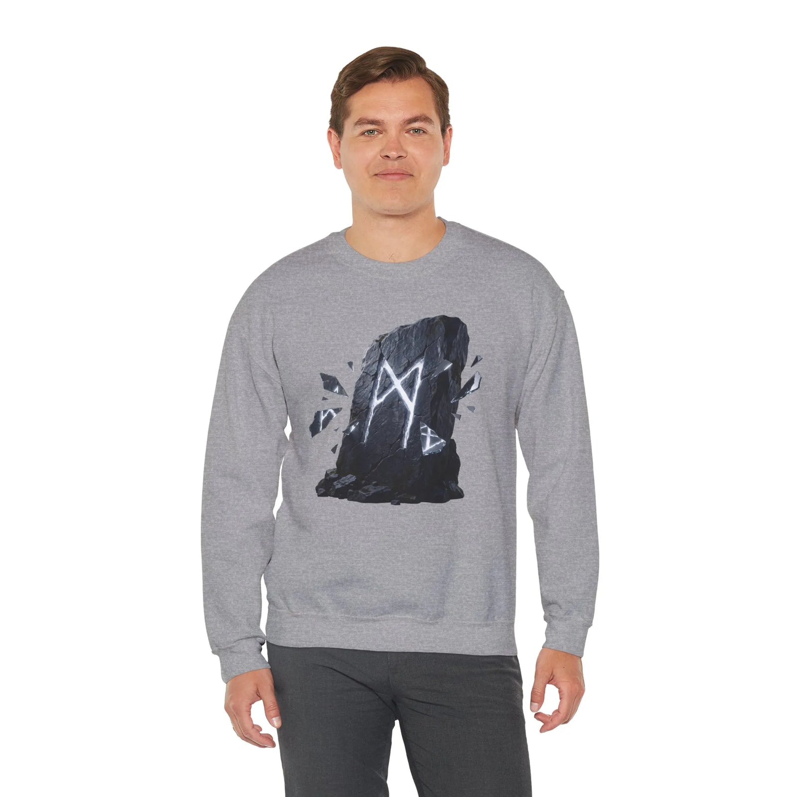 Mannaz Rune Stone Graphic Sweatshirt - Heavy Blend Crewneck Pullover - Unisex Off White