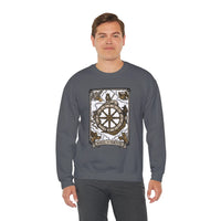 Wheel of Fortune Tarot Card Sweatshirt - Heavy Blend Crewneck Fleece - Unisex White