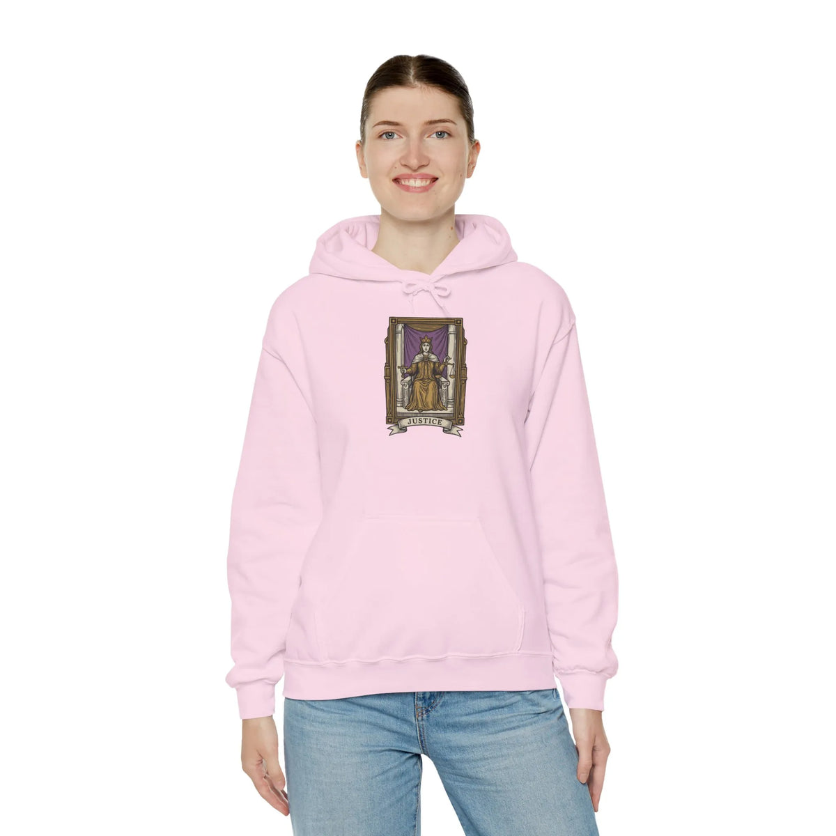 Justice Tarot Card Hoodie - Heavyweight Cotton Blend Pullover - Unisex White