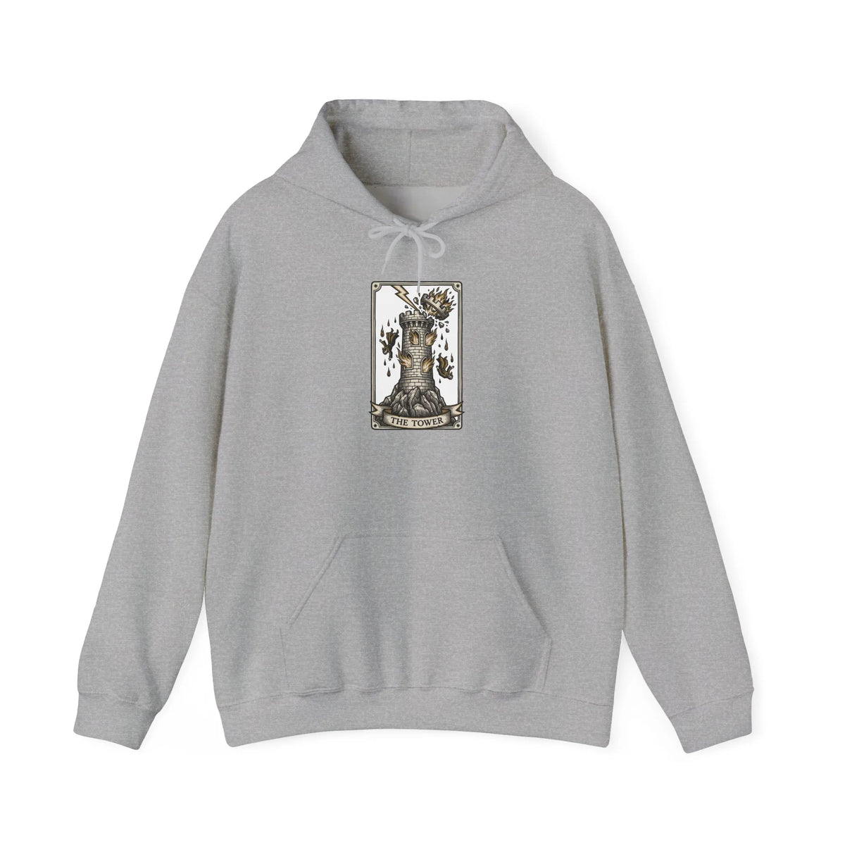 The Tower Tarot Card Hoodie - Heavy Blend Fleece Pullover - Unisex White