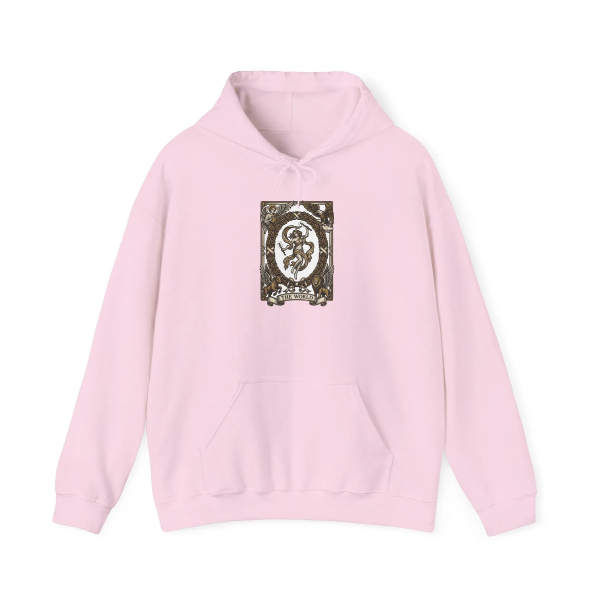 The World Tarot Card Graphic Hoodie - Heavyweight Cotton Blend Pullover - Unisex White