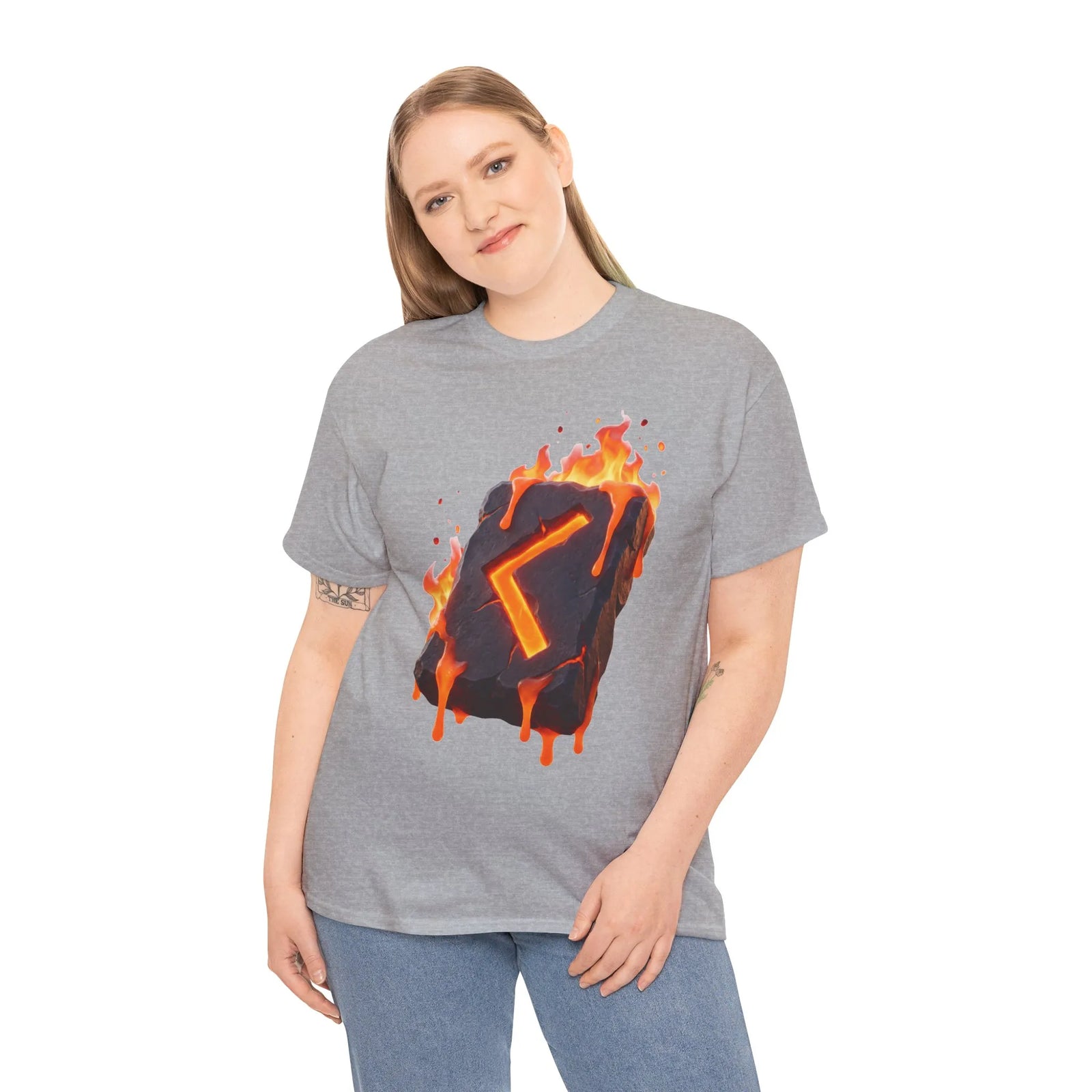 Kenaz Rune Torch Flame T-Shirt - Heavy Cotton Classic Fit Tee - Unisex White