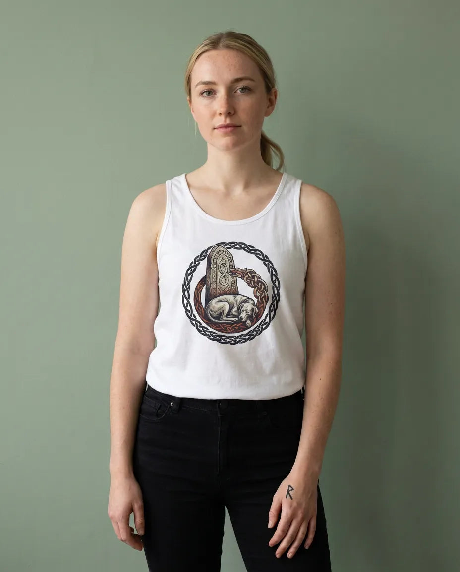 Norse Runestone Wolf Woodcut Tank Top - Lightweight Jersey Retail Fit Tank - Unisex Athletic Heather