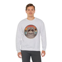 Scottish Fold Cat 70s Sunset Sweatshirt - Heavy Blend Fleece Crewneck - Unisex Ash