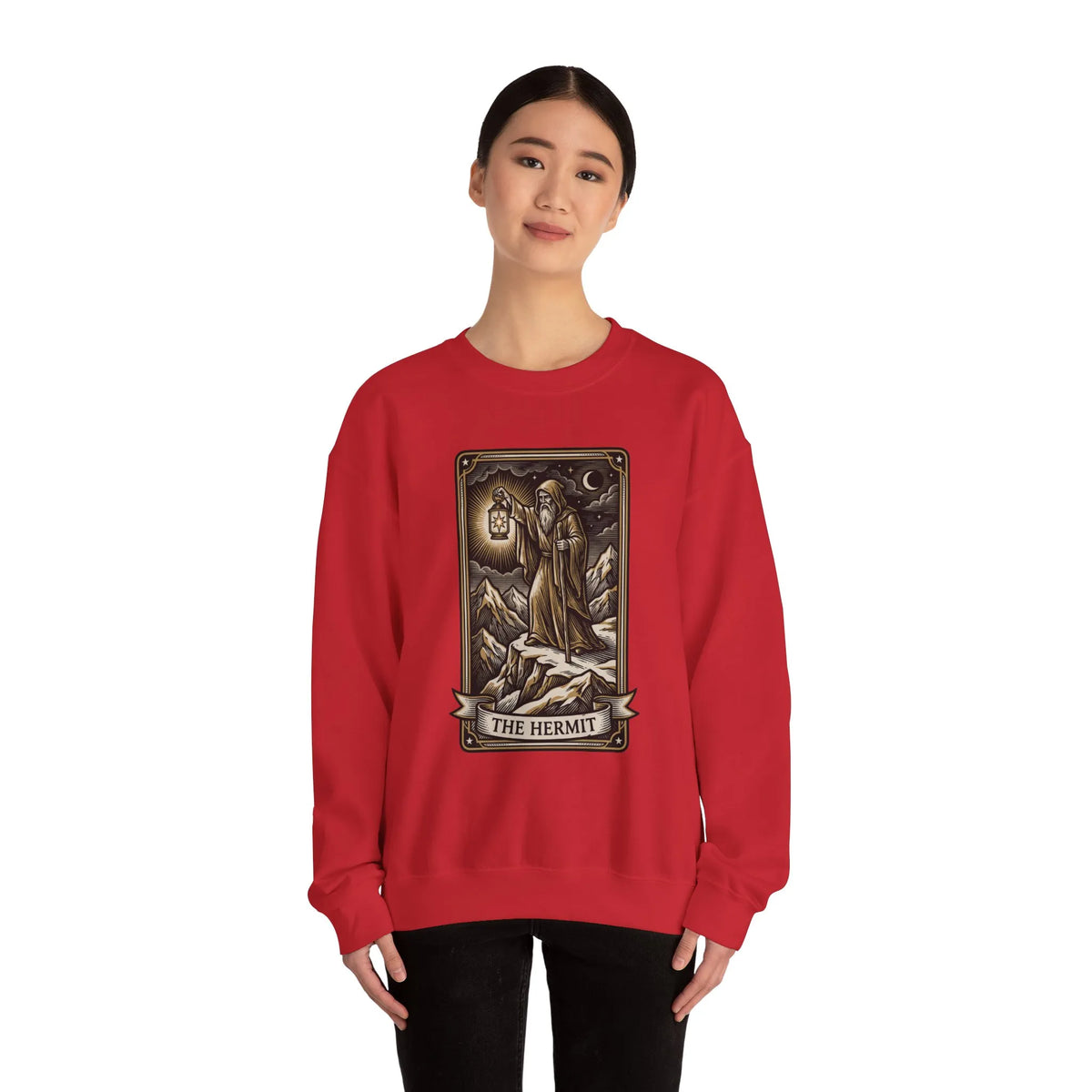 The Hermit Tarot Card Sweatshirt - Heavy Blend Crewneck Fleece - Unisex Off White