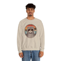 Scottish Fold Cat 70s Sunset Sweatshirt - Heavy Blend Fleece Crewneck - Unisex Ash