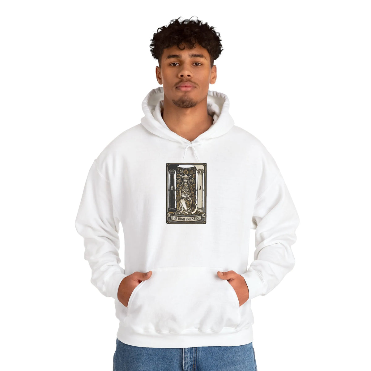 High Priestess Tarot Card Hoodie - Heavy Blend Fleece Pullover - Unisex White