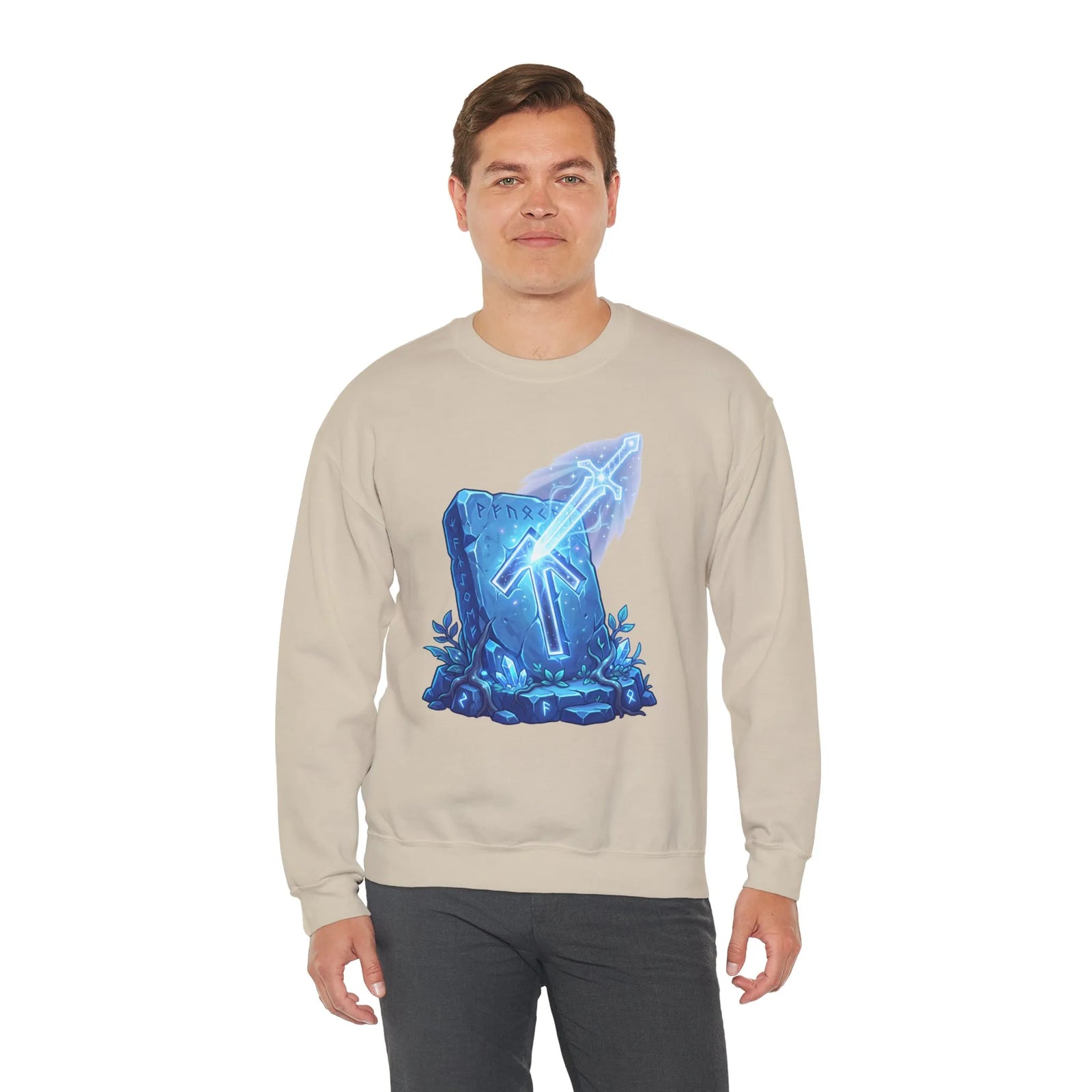 Tiwaz Rune Sword Graphic Sweatshirt - Heavy Blend Crewneck Fit - Unisex White