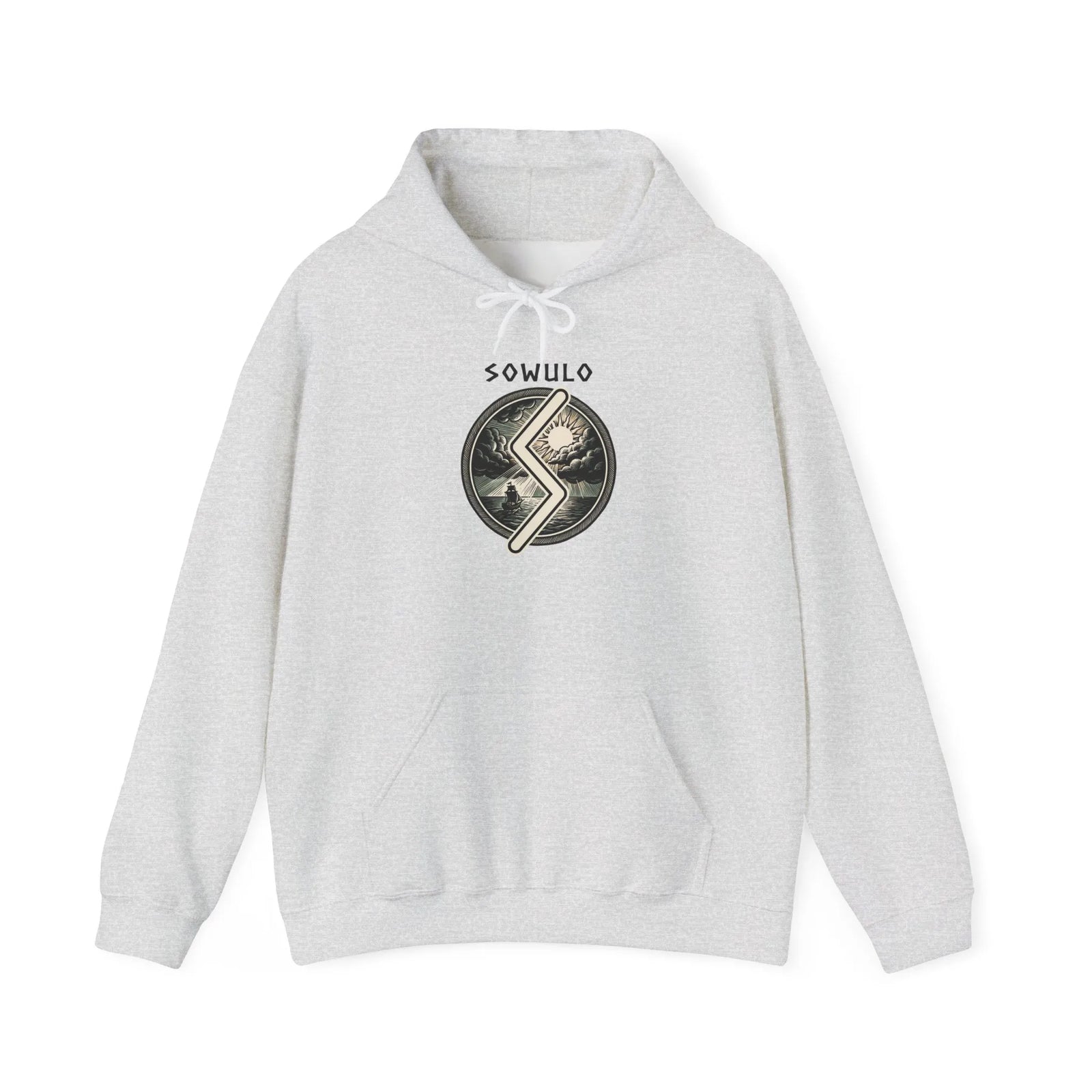Sowulo Rune Sun Guidance Hoodie - Heavyweight Cotton Blend Pullover - Unisex White