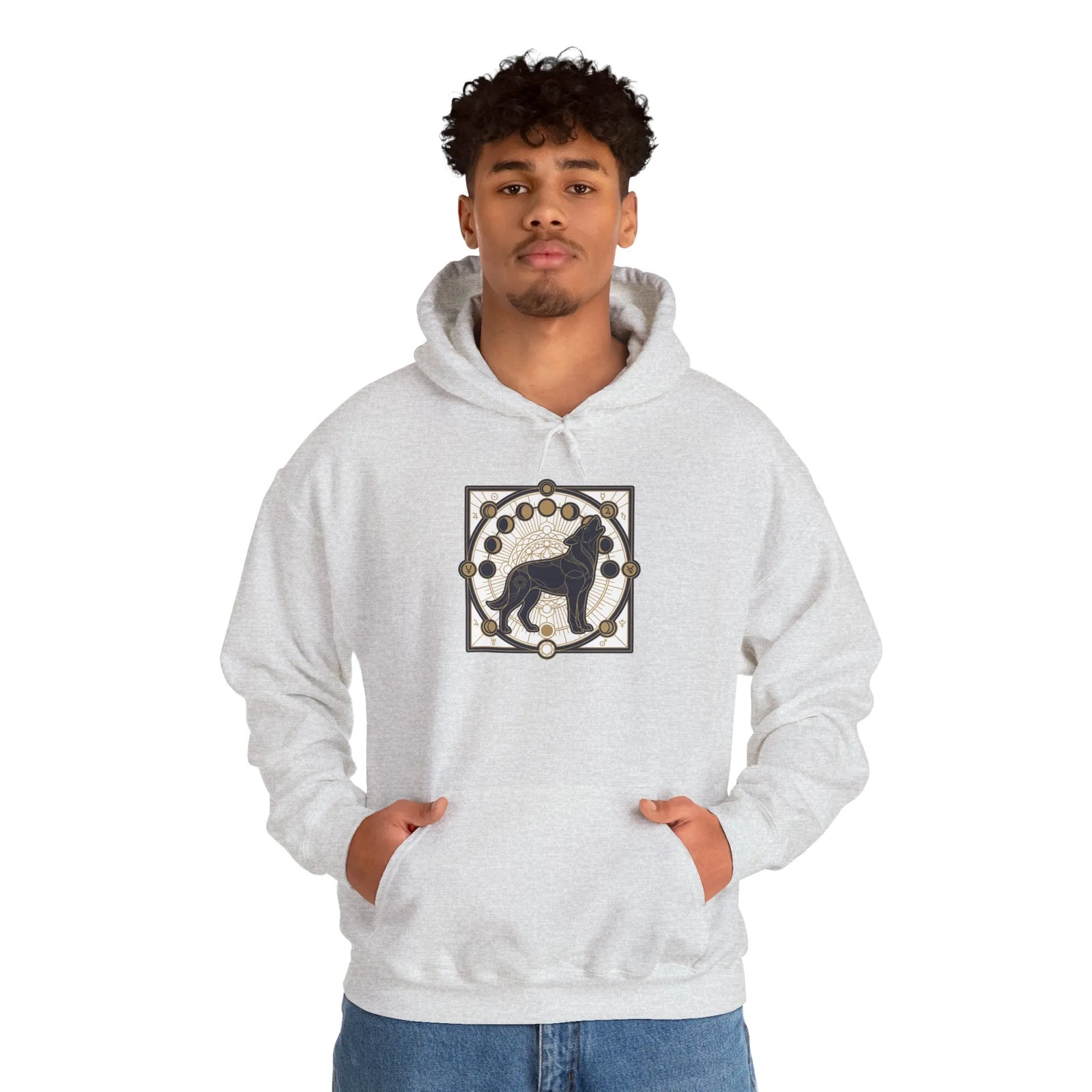 Howl Sacred Geometry Spirit Dogs Hoodie - Soft Cotton Blend Pullover - Unisex White
