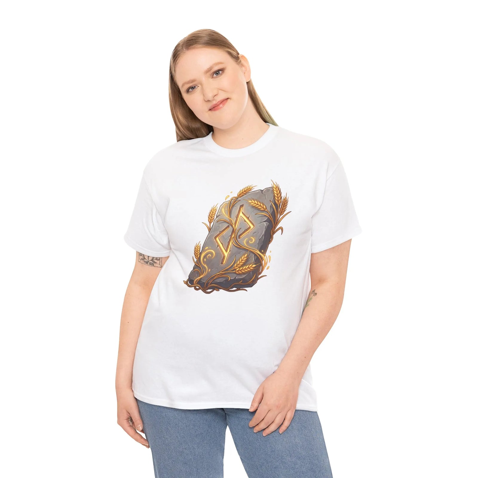 Jera Rune Harvest Stone T-Shirt - Heavy Cotton Classic Fit Tee - Unisex White