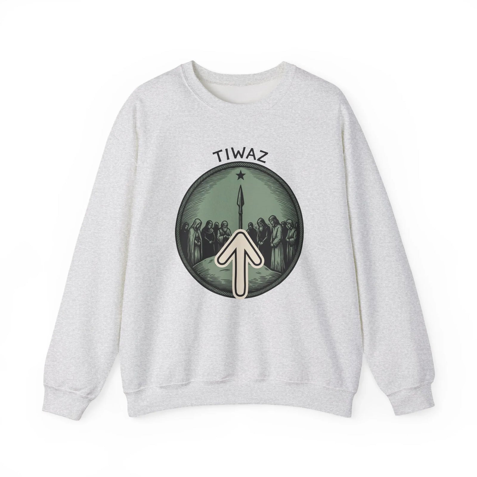 Tiwaz Rune Justice Judgment Sweatshirt - Heavy Blend Fleece Crewneck - Unisex Ash Gray