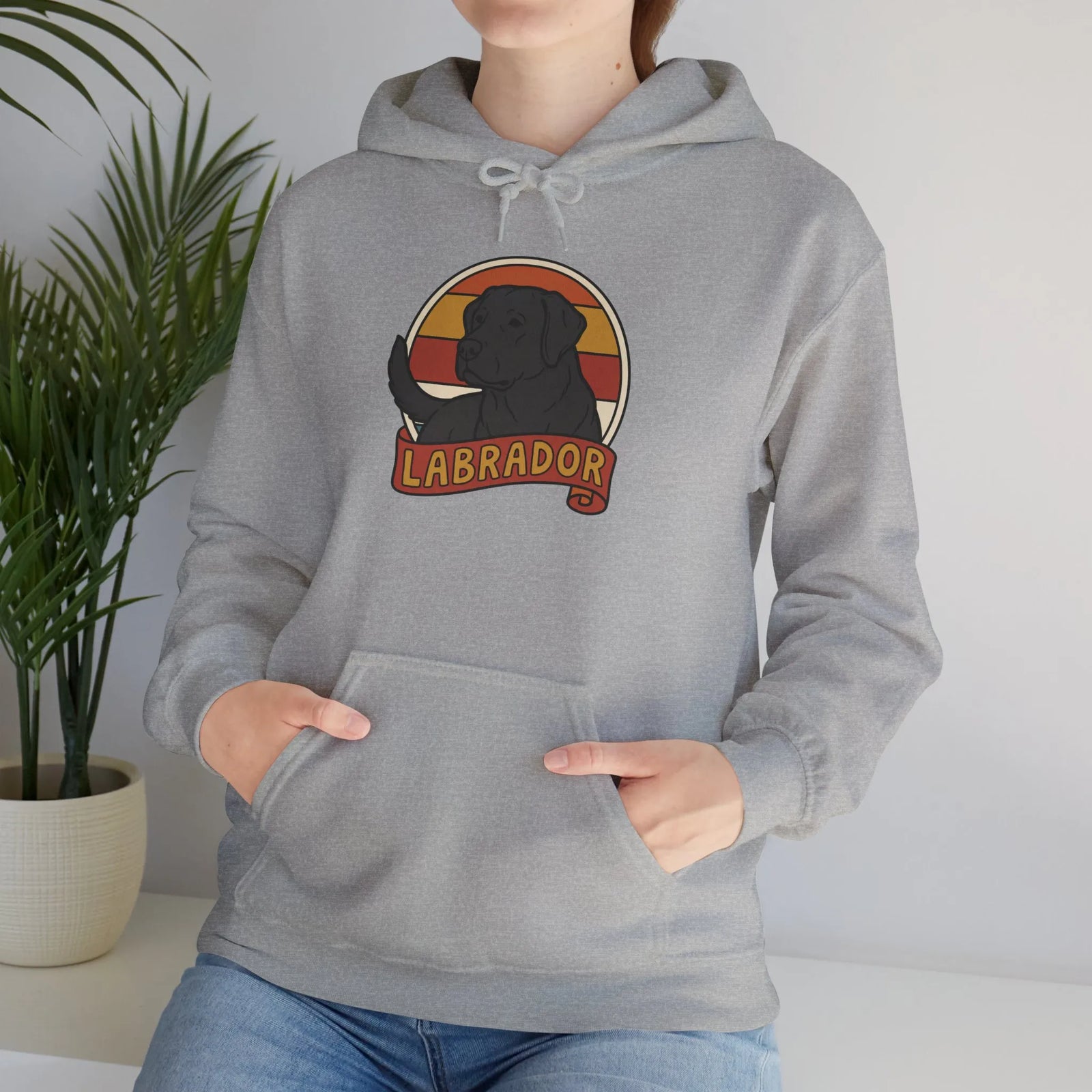 Labrador Retro 70s Sunset Breed Hoodie - Cozy Cotton Blend Pullover - Unisex White