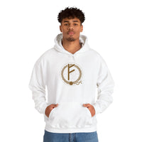 Fehu Rune Wealth Symbol Hoodie - Soft Cotton Poly Fleece Pullover - Unisex White