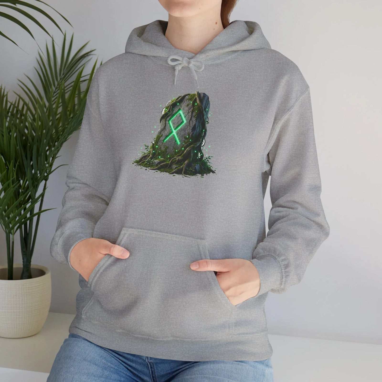 Othala Rune Stone Graphic Hoodie - Heavy Blend Fleece Pullover - Unisex White