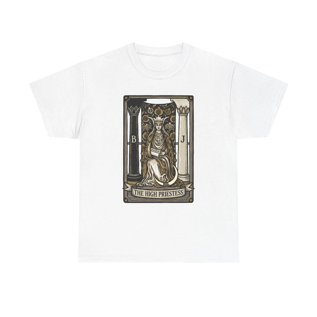 The High Priestess Tarot Card T-Shirt - Heavy Cotton Classic Fit Tee - Unisex White
