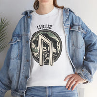Uruz Runic Bull Graphic T-Shirt - Heavyweight Cotton Classic Fit Tee - Unisex White