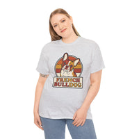 French Bulldog Retro 70s Sunset T-Shirt - Heavy Cotton Classic Fit Tee - Unisex White