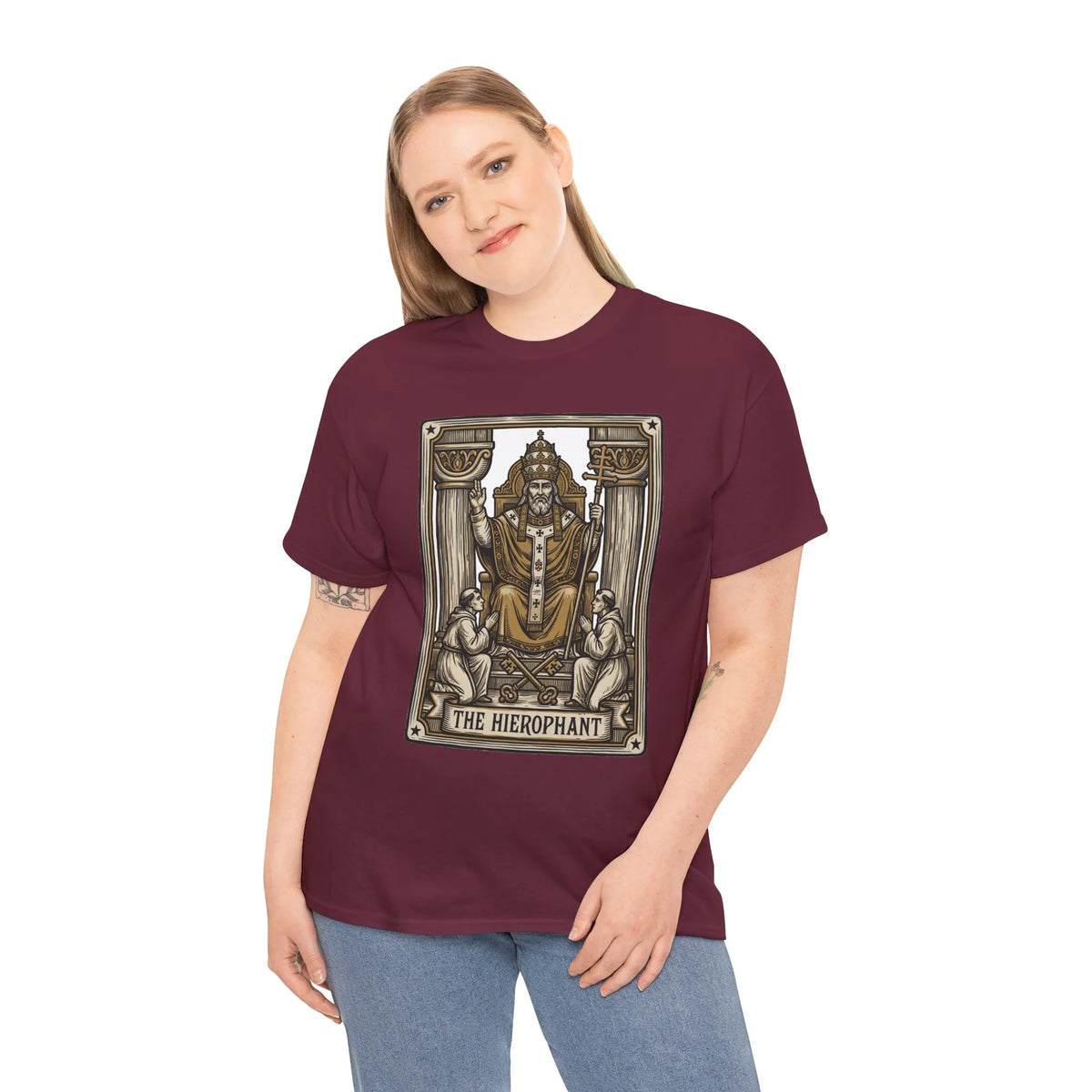 Hierophant Tarot Card Graphic T-Shirt - Heavy Cotton Classic Fit Tee - Unisex White