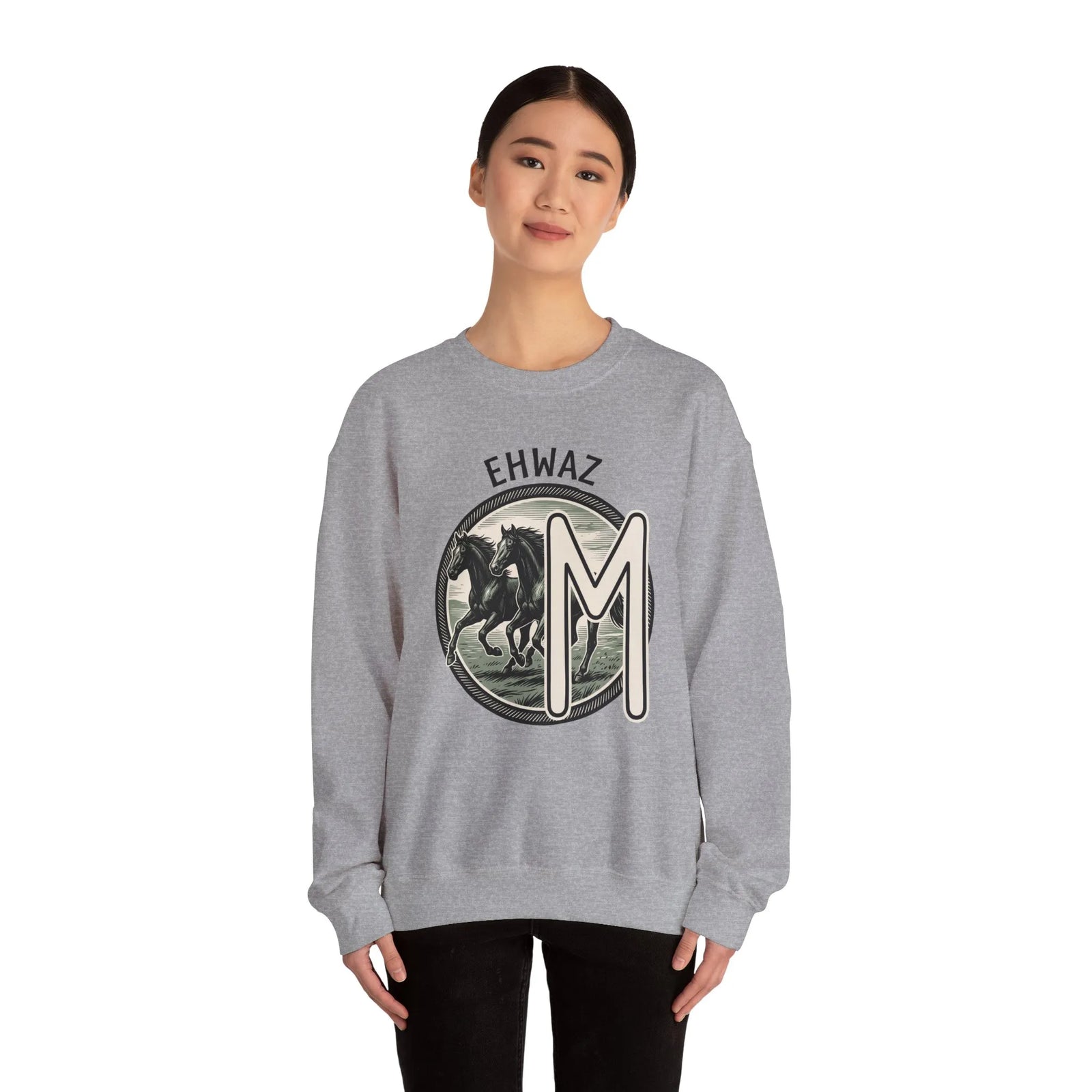Ehwaz Divine Twins Horse Sweatshirt - Heavy Blend Cotton Blend Crewneck - Unisex White