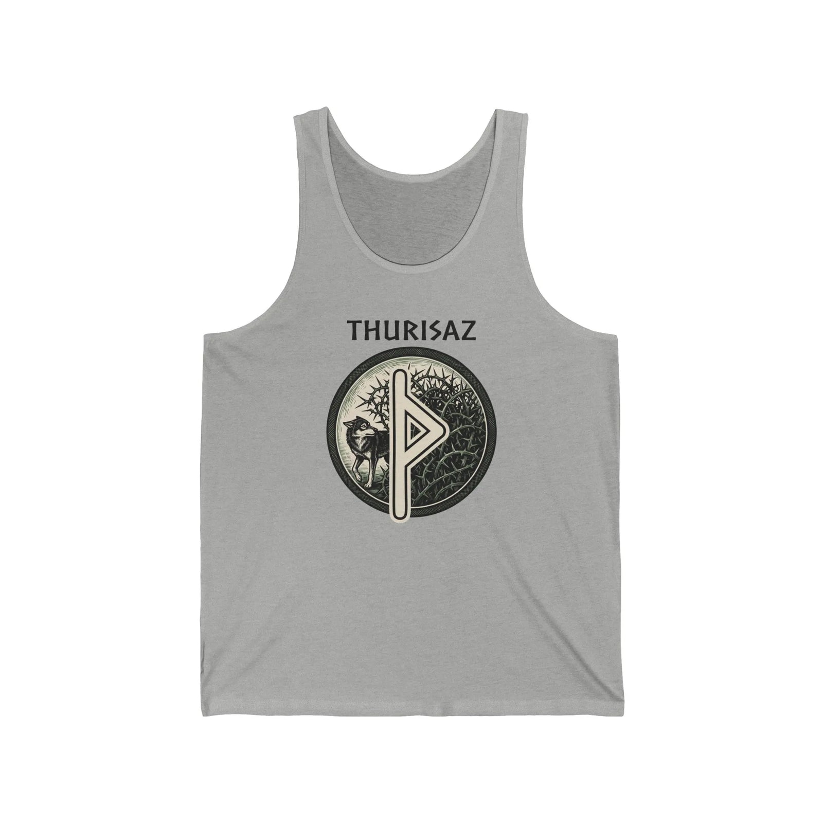 Thurisaz Rune Wolf Graphic Tank Top - Lightweight Combed Cotton Tank - Unisex Athletic Heather