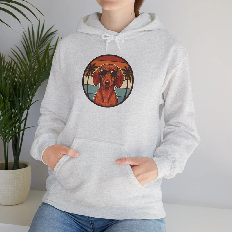 Dachshund 70s Sunset Aviators Hoodie - Medium-Heavy Cotton Blend Pullover - Unisex White