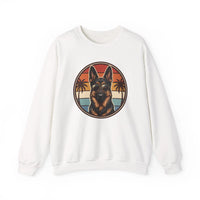 German Shepherd 70s Sunset Aviators Sweatshirt - Heavy Blend Cotton-Poly Crewneck - Unisex White