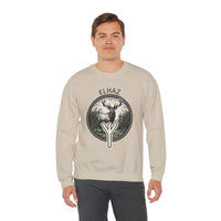 Elhaz Rune Protection Stag Sweatshirt - Medium-Heavy Cotton-Poly Crewneck - Unisex White