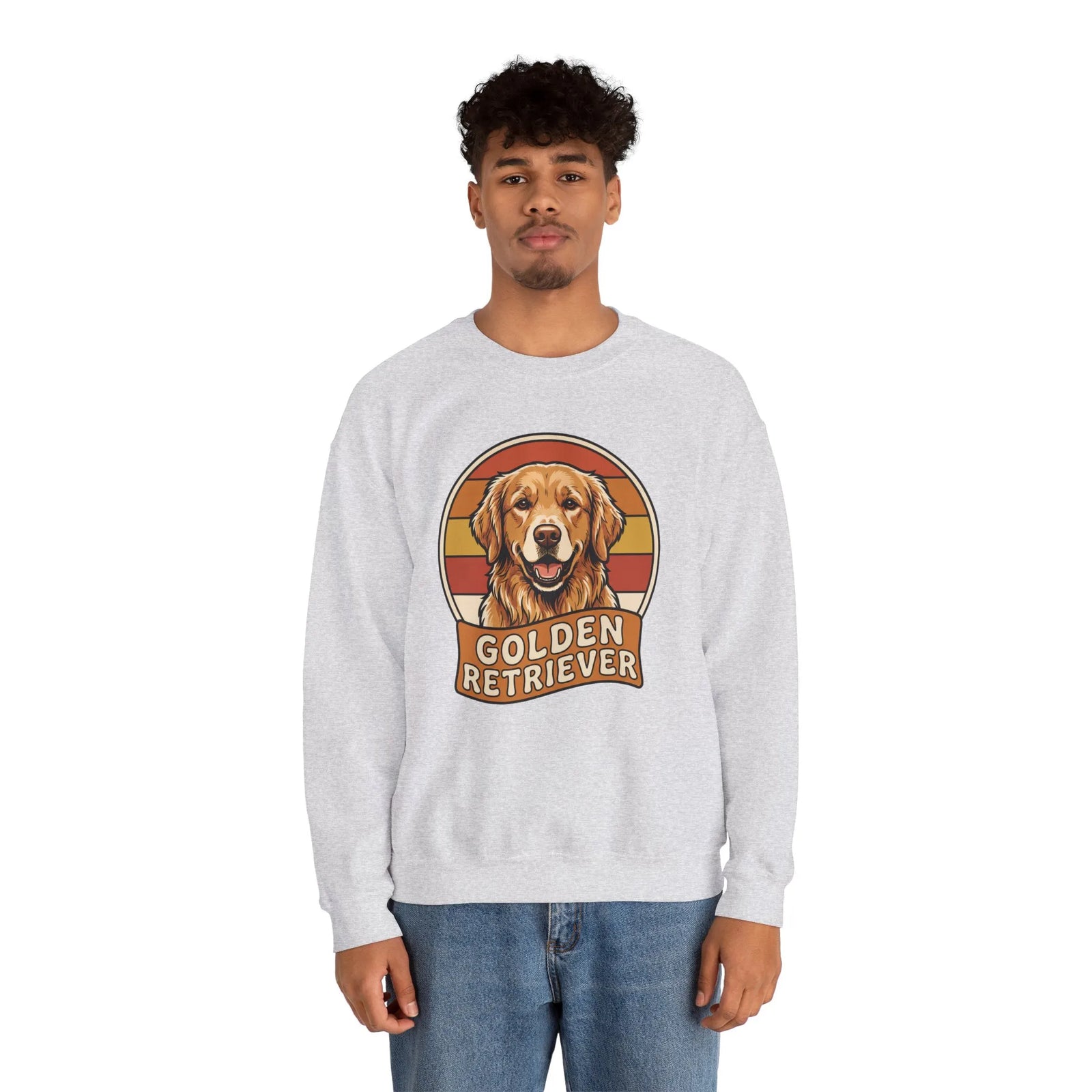 Golden Retriever Retro 70s Sunset Sweatshirt - Heavy Blend Fleece Crewneck - Unisex Ash